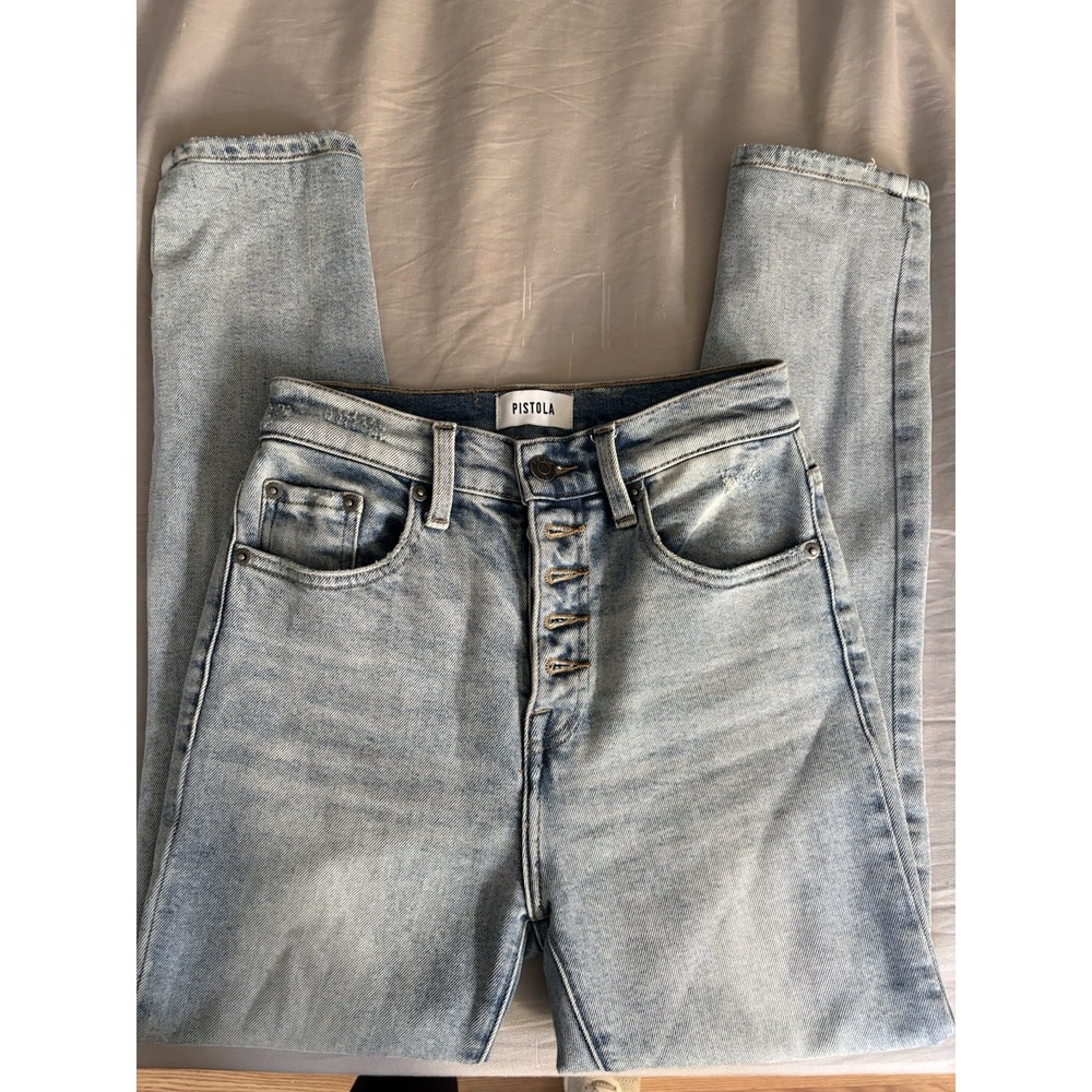 PISTOLA Light Blue Denim Button Fly Stretch Jeans Women Regular Fit